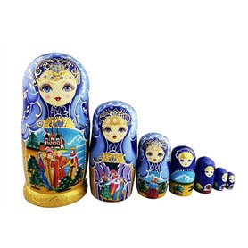 Winterworm Lot de 7 poupées russes traditionnelles en bois émaillé bleu doré pour enfant