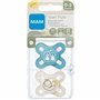 MAM Sucette « Skin Soft » en silicone pour nouveau-nés et prématurés de 0 à 2 mois Lot de 4 sucettes pour garçons avec 2 boîtes 