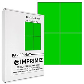 100 étiquettes autocollantes Vert fluo de 105 X 148