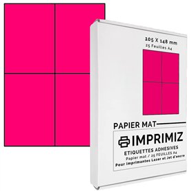 100 étiquettes autocollantes Rose fluo de 105 X 148