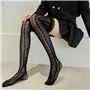 ZZALLL Résille Cuisse Haute Chaussettes Coeur Rayé Dentelle À Volants sur Genou Bas - Blanc