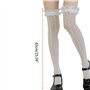 ZZALLL Résille Cuisse Haute Chaussettes Coeur Rayé Dentelle À Volants sur Genou Bas - Blanc