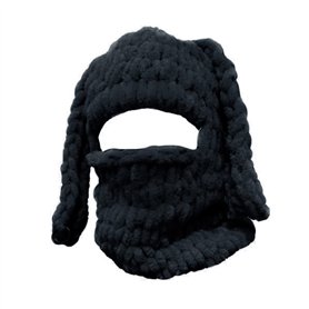Mauqfra Cagoule exposée pour le visage - Bonnet tricoté avec oreilles de lapin - Bonnet tricoté moelleux pour l'hiver - Oreilles
