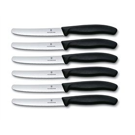 Victorinox Lot de 6 boîtes de messer – Küchenmesser – Brötchenmesser Swiss Classic mit Wellenschliff – Fabriqué en Suisse – Noir