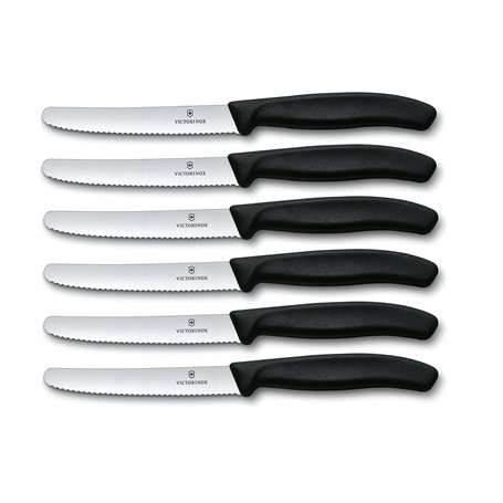Victorinox Lot de 6 boîtes de messer – Küchenmesser – Brötchenmesser Swiss Classic mit Wellenschliff – Fabriqué en Suisse – Noir