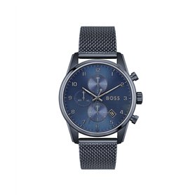 BOSS Montre Chronographe à Quartz pour Homme Collection SKYMASTER avec Bracelet Milanais en Acier Inoxydable Bleu - 1513836