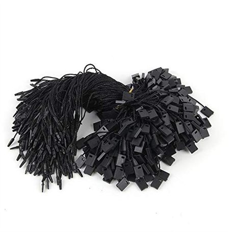 Lot de 200 étiquettes de vêtements en nylon noir avec fermeture à pression