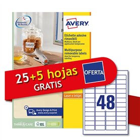 Avery Italia L4736REV-30P Étiquettes adhésives papier blanc adhésif amovible sans résidu