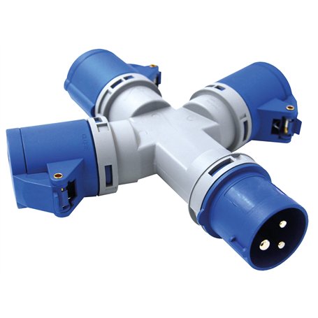 Electraline 80800 Adaptateur multiprise 3 Prises Couvercle fiche à 3 pôles Industriel IEC Convient pour Camping-Car