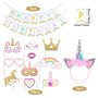 Simuer Bannière arc-en-ciel Happy Birthday + accessoires de photomaton licorne (10 pièces entièrement assemblées) pour filles, e