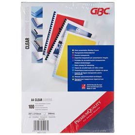 GBC HiClear Pack de 100 Plats de Couverture A4 200 Microns Transparent