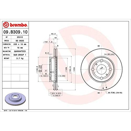 Brembo 09.B309.10 - Disque de Frein Avant - Jeu de 2 disques