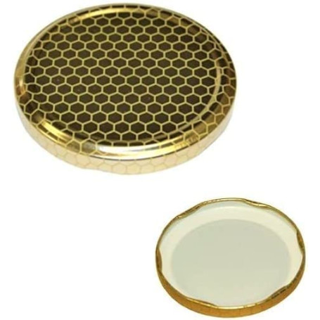 OPIROS Promo Capsules alvéolées pour bocaux miel en conserve couvercles dorés avec motif ruche pour bocaux en verre (diamètre 63