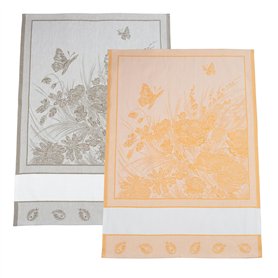 Filet - Lot de 2 torchons de Cuisine en Jacquard avec Insert en Toile Aïda 5.5 PTS/cm à Broder