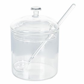 Villa d'Este Home Tivoli 1996 Sucrier transparent 300 ml en verre borosilicate avec bouchon et cuillère à café