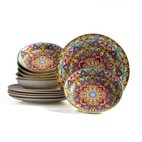 Service 12 assiettes Samarkand avec décorations sous glaçure