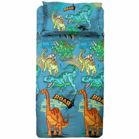 hermet Dinosaures | Parure de lit Simple | 1 Place | 100% Coton