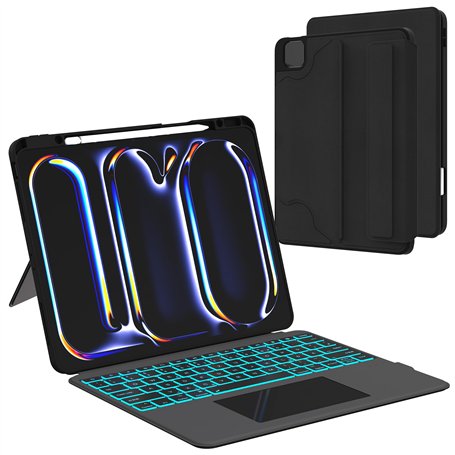 Étui de clavier pour iPad Pro 13" M4 2024 - Éclairage 7 couleurs - Pavé tactile magnétique amovible avec porte-stylo - 13 pouces