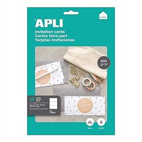 Apli 17901 - Pochette de 45 cartes faire-part/Cartes d'invitation - 210 x 99 mm - Couleur: Blanc - Grammage: 200 g/m²