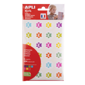 APLI Kids 19721 - Pochette de gommettes représentant des empreintes de chatons - Couleurs assorties. 6 feuilles d'autocollants "