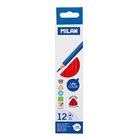 MILAN Boîte de 12 crayons triangulaires de couleur rouge.
