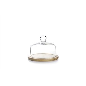 Ibili - 715518 - Plateau en Verre avec Base en Bois 18 cm