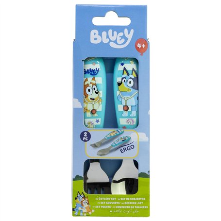 Set de 2 couverts métalliques (cuillère et fourchette) Bleu