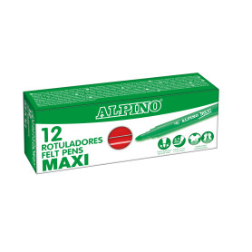 Alpino - Étui de 12 feutres maxi rouges | Marqueurs super lavables pour enfants | Marqueurs super brillants scolaires | Marqueur