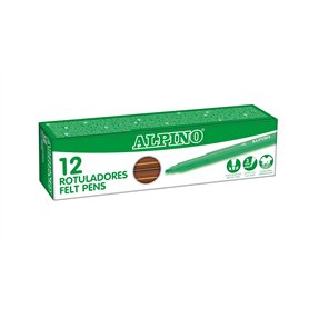 Alpino - Étui de 12 feutres Stand. Marron | Marqueurs lavables pour enfants | Marqueurs brillants | Idéal pour l'école | Pointe