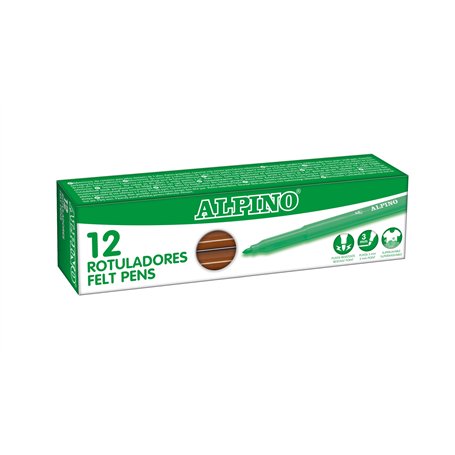 Alpino - Étui de 12 feutres Stand. Marron | Marqueurs lavables pour enfants | Marqueurs brillants | Idéal pour l'école | Pointe