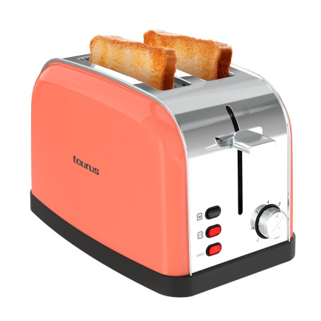 Taurus - Grille-pain Vintage II Coral 950W | 2 fentes 135x35 mm | 7 niveaux | 3 fonctions | Inox | Auto-centrage | Ramasse-miett