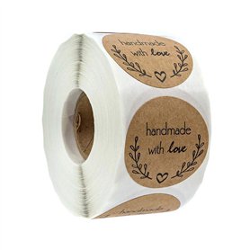 500pcs Kraft Handmade with Love Stickers Rond Handmade Adhésif Stickers Rouleau d'étiquettes Baking Sticker Self-Adhesive Label