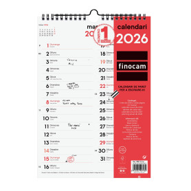 Finocam - Calendrier mural 2026 pour écrire deux colonnes avec vue janvier - décembre 2026 (12 mois) | Calendrier 2026 à noter |