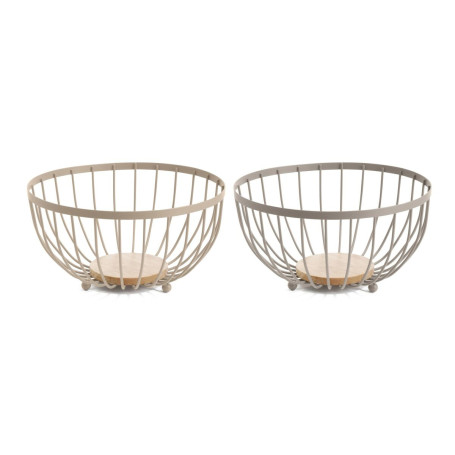 Coupe à fruits Home ESPRIT Beige Rose Métal Bois d'hévéa 25 x 25 x 13 cm (2 Unités)