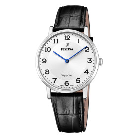 Montre FESTINA pour Homme F20012/5 Swiss Made Boîtier en Acier Inoxydable Gris Bracelet en Cuir Noir