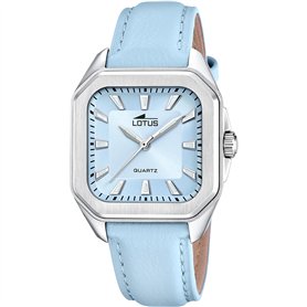 Montre Lotus pour Femme 18968/4 Square Series Boîtier en Acier Inoxydable Gris Bracelet en Cuir Bleu