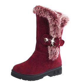 Bottes pour femme doublées de fourrure pour garder au chaud - Bottes plates antidérapantes - Bottes d'extérieur d'hiver et de pr