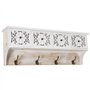 DRW Porte-manteau mural en bois MDF ajouré avec 4 tiroirs et 4 crochets en métal blanc et laiton 60 x 12 x 21 cm
