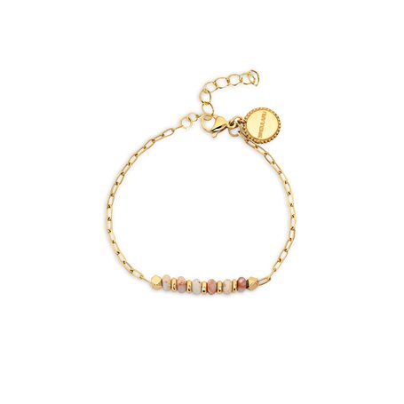 SINGULARU - Bracelet Daylight Acero Baño Oro. Acier avec plaqué or 18Kt et pierres naturelles. Bijoux pour femme