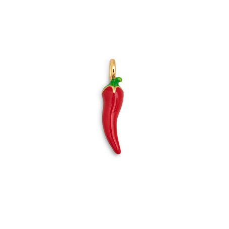 SINGULARU - Charm Piment. Laiton avec finition plaqué or 18 kt. Pendentif motif piment avec détails émaillés. Fermoir mousqueton