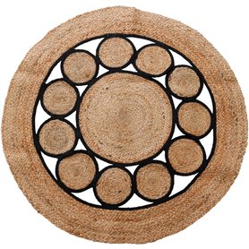 WELL HOME MOBILIARIO & DECORACIÓN Tapis Rond tressé en Jute et Coton - 90 cm - Noir et Naturel