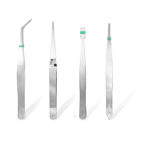 A2ZWORLD Kit de 4 pinces de précision multifonction | bout droit/large/45° et pointe d'action inverse pour laboratoires industri