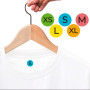 720 Étiquettes thermocollantes tailles de vêtements, étiquettes rondes en différentes couleurs, tailles et diamètre 17 mm - Lot 