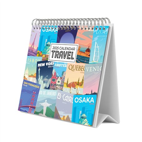 Grupo Erik - Calendrier de Bureau 2025 Voyage | Calendrier Mensuel 18x20cm - De Janvier 2025 à Décembre 2025