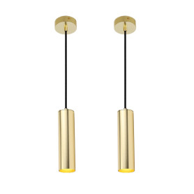 Alpinaluz Lot de 2 Lampes Suspendues Dorées – Finitions Tubulaires en Aluminium Anodisé – Douille GU10 – Câble Textile Noir Régl