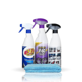 Sisbrill Kit Trio Essentiel de Nettoyage - Nettoyage et Entretien pour Toute la Voiture - Jantes