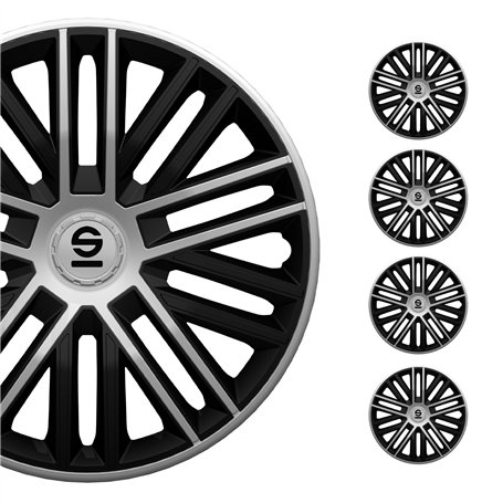 Sparco Enjoliveurs Bergamo - 15-pouces - Noir/Argent - Set de 4 pièces