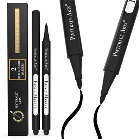 Pinturale Arts 2 Feutre Textile Noir | Set de Marqueur Textile Permanent | Pour Tissu