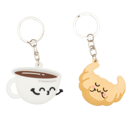 Mr. Wonderful - Lot de 2 porte-clés - Café et croissant - Porte-clés personnalisés - Porte-clés à offrir - Cadeaux personnalisés