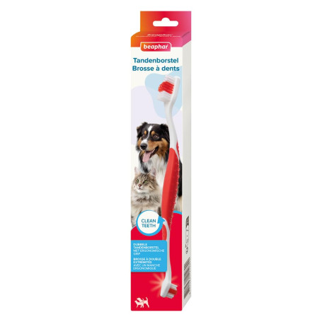 BEAPHAR – Brosse à Dents pour Chien et Chat – Anti Plaque & Anti tartre – Nettoyage Complet – Double extrémités – Manche Ergonom